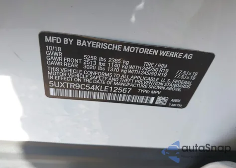 2019 BMW X3 xDrive30I from USA, damaged, VIN 5UXTR9C54KLE12567